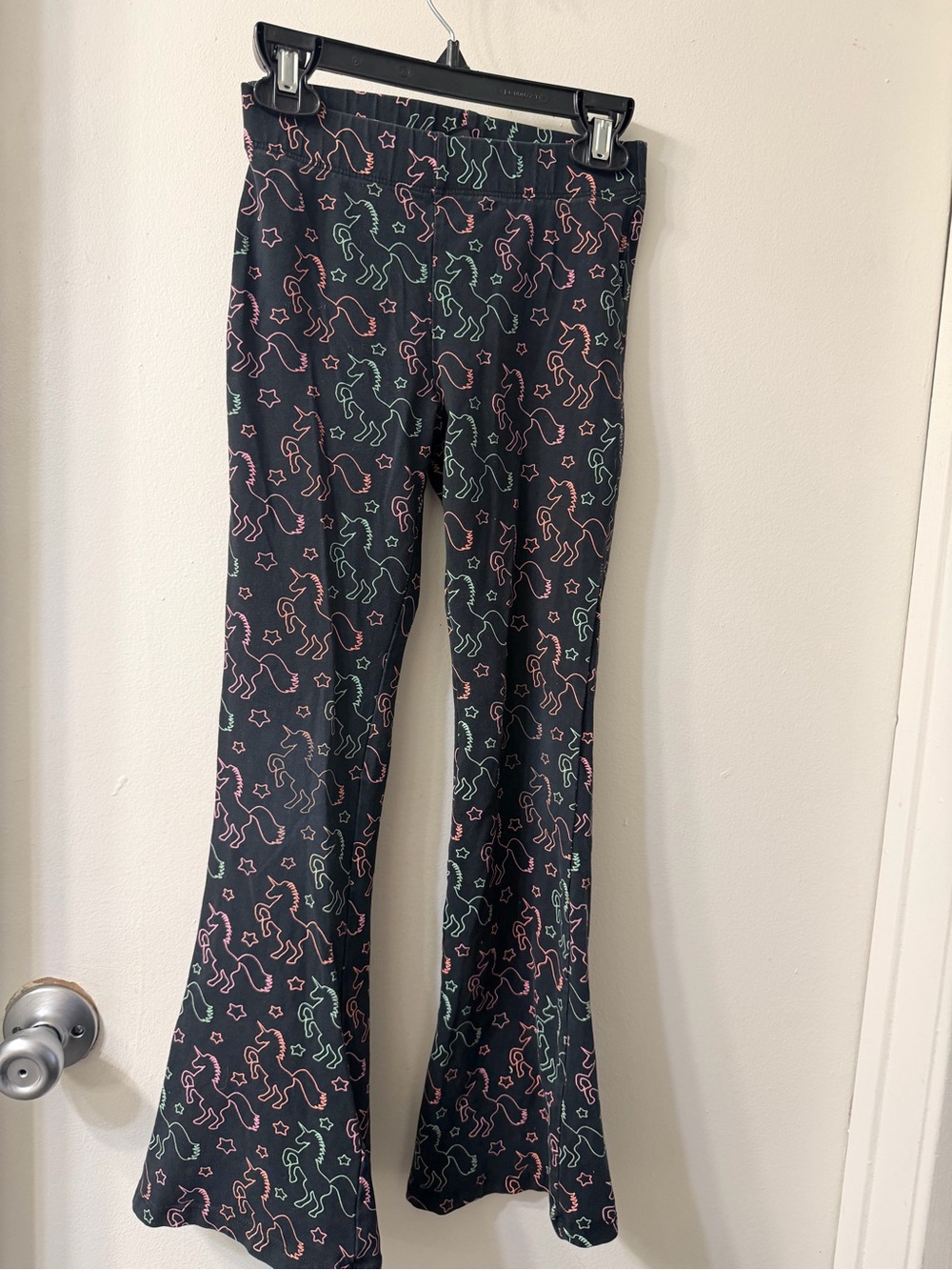 Forever 21 Black Flared Leggings with Pink & Mint Unicorns